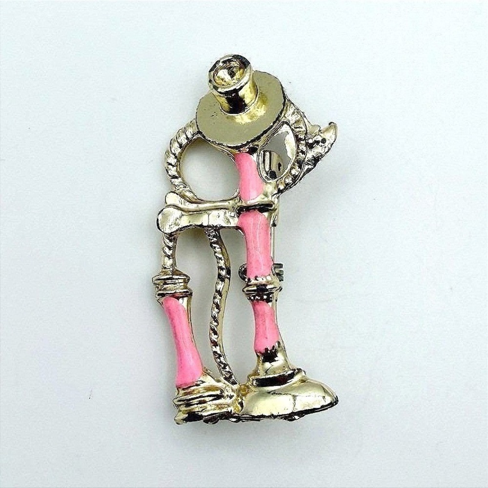 Vintage Gold-Toned Pink Enamel Candlestick Phone Classic Retro Brooch Pin Boho